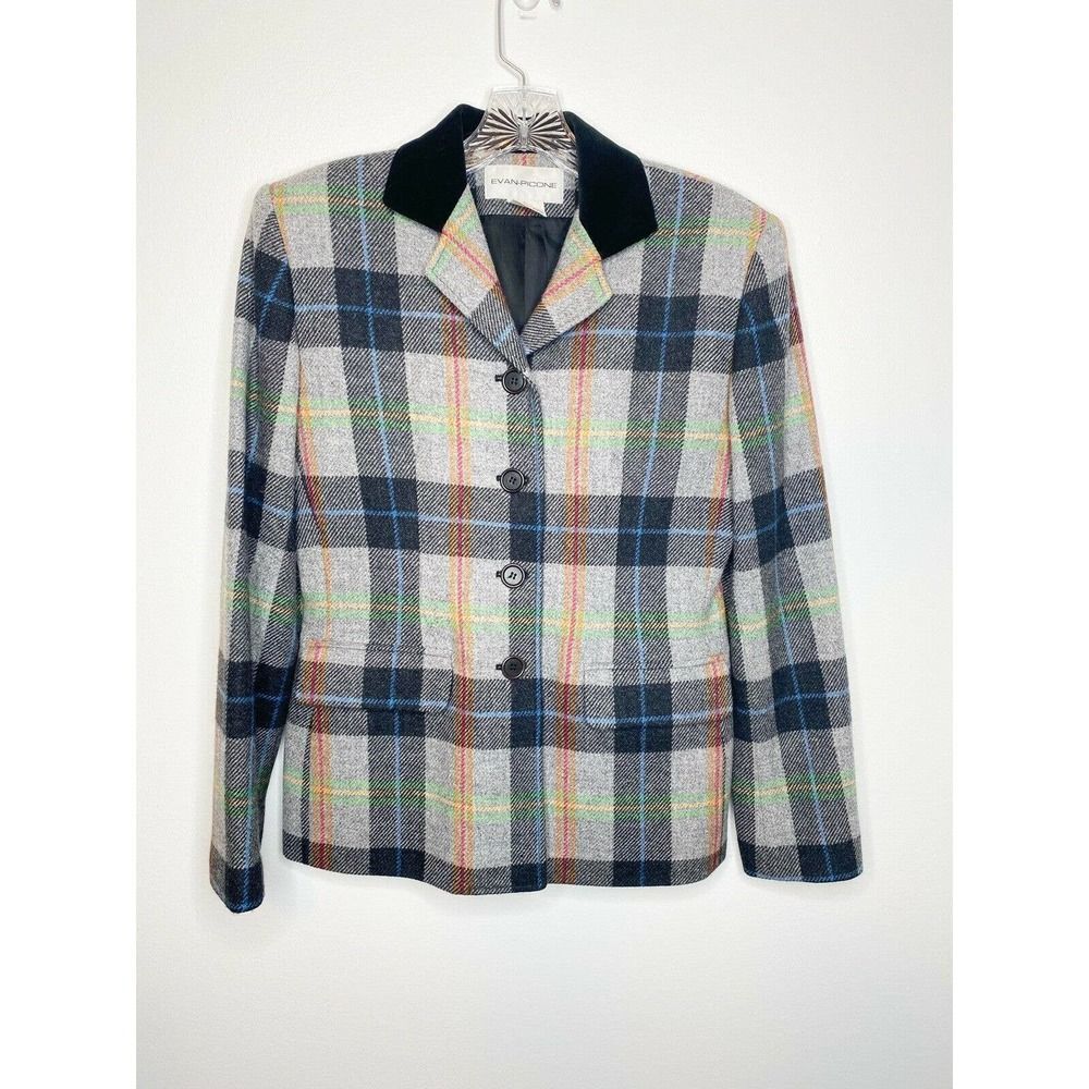 Vintage Evan Picone Plaid Wool Blazer Jacket Size 4
